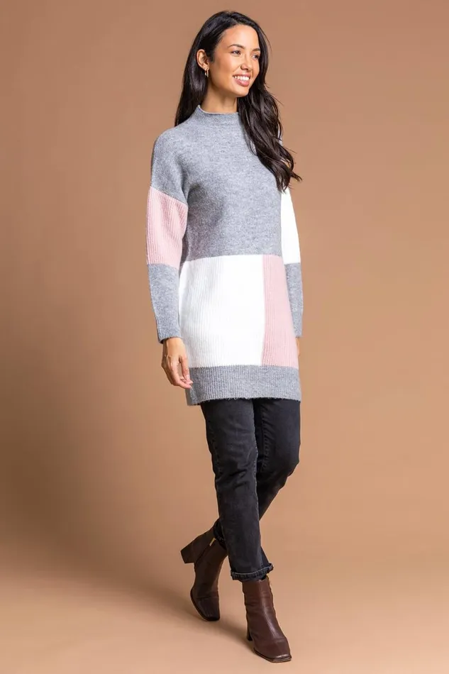 Multi Colourblock High Neck Tunic Women Roman Dresses