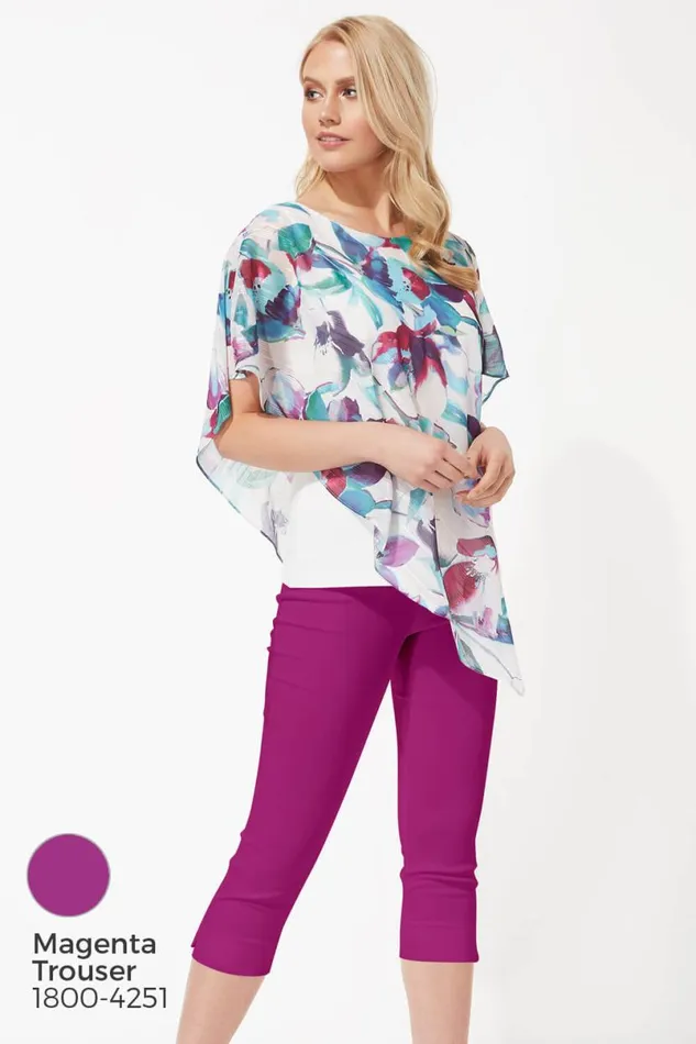 Multi Floral Asymmetric Chiffon Overlay Tunic Top Women Roman Tops