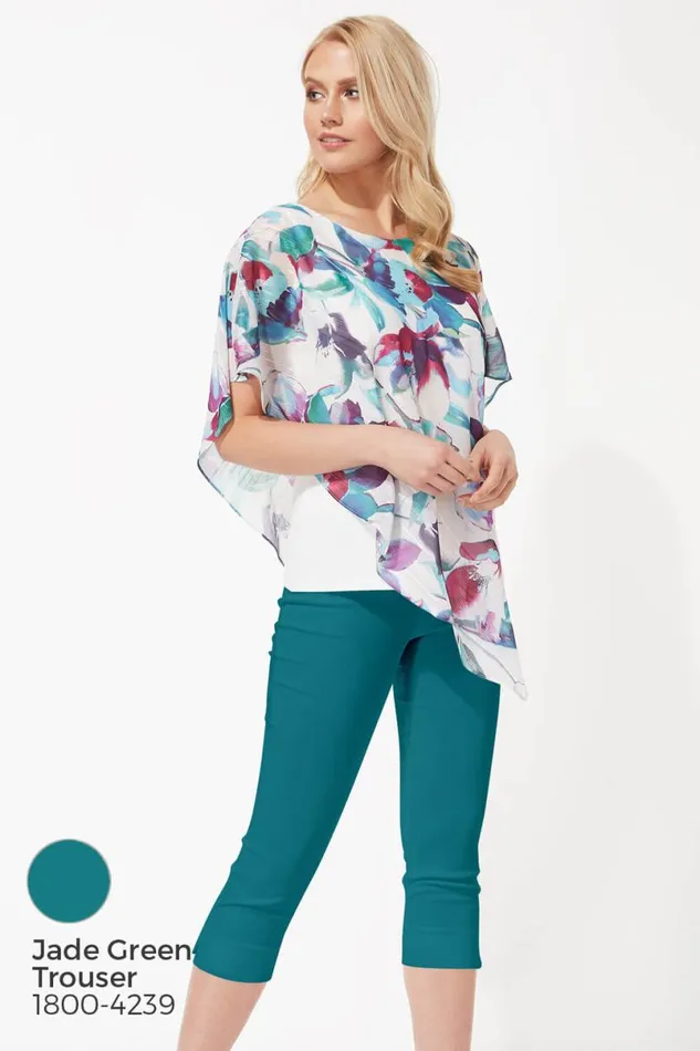 Multi Floral Asymmetric Chiffon Overlay Tunic Top Women Roman Tops