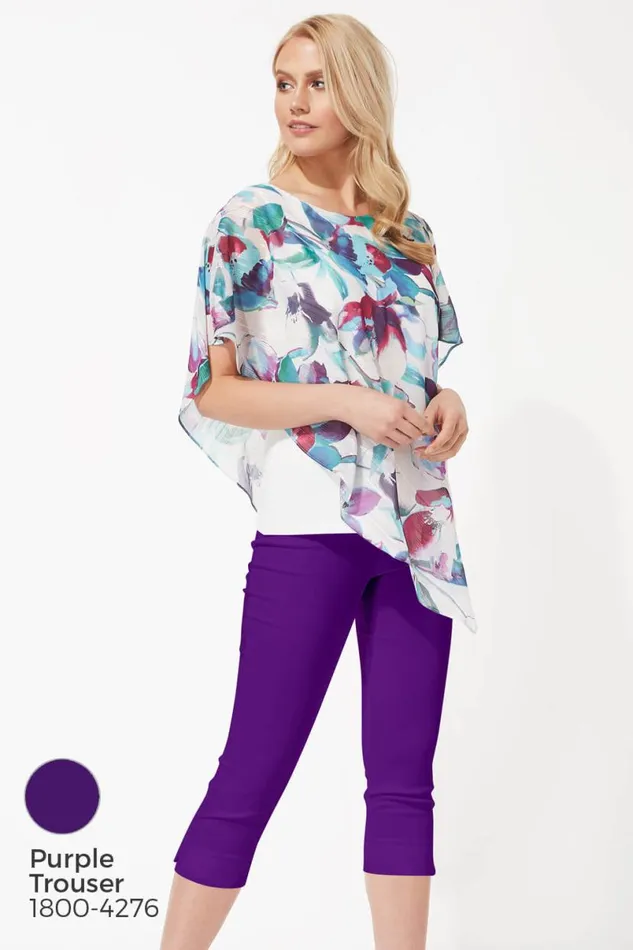 Multi Floral Asymmetric Chiffon Overlay Tunic Top Women Roman Tops