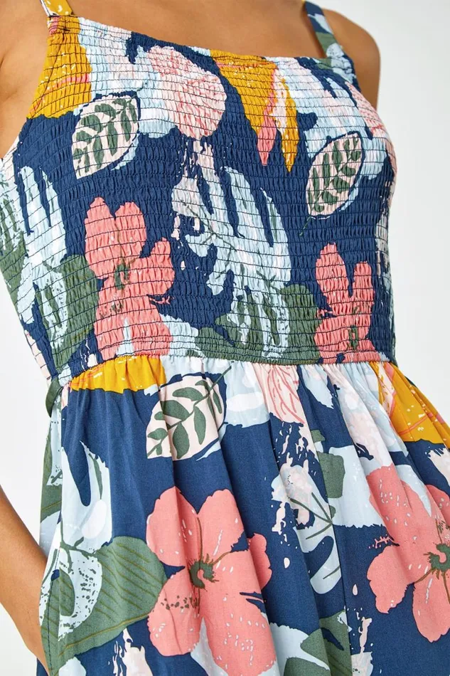 Multi Floral Print Stretch Jumpsuit Women Roman Dresses