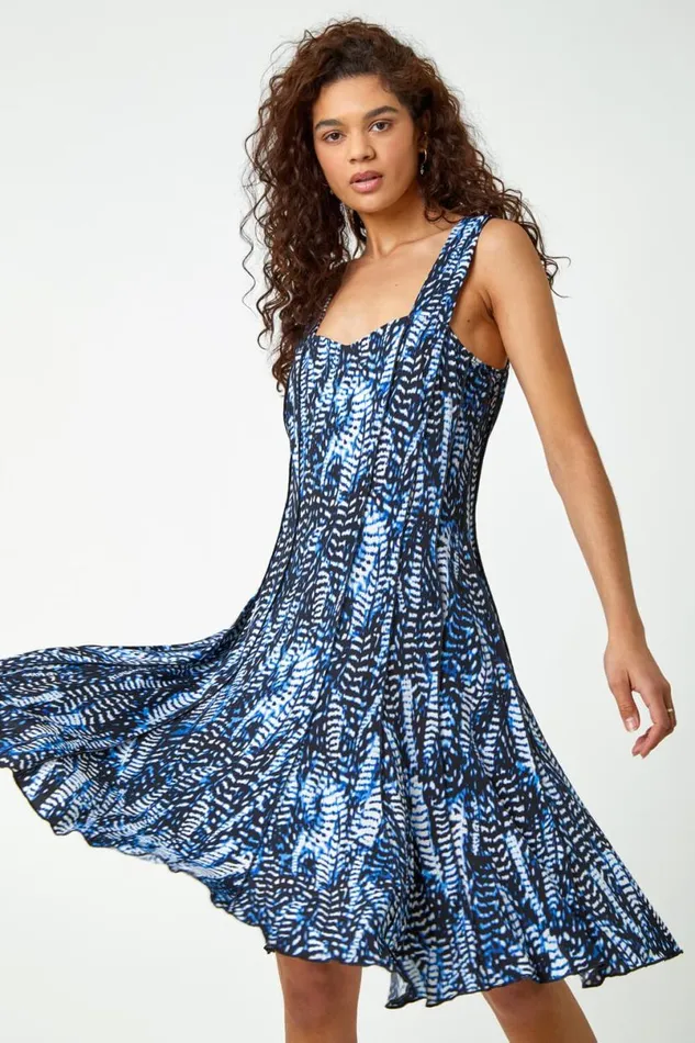 Multi Printed Panel Fit And Flare Dress Women Roman Dresses