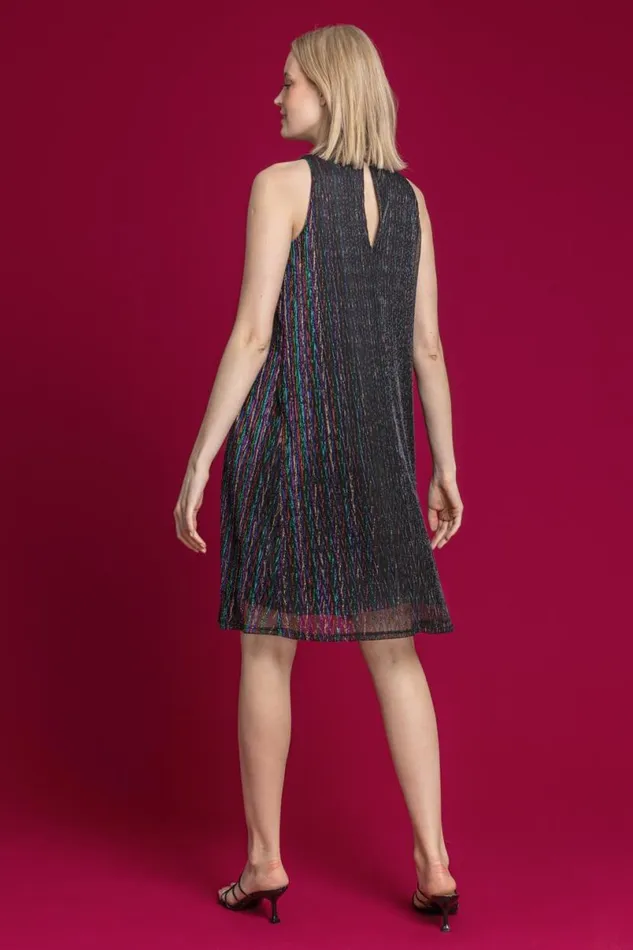 Multi Shimmer Cutaway High Neck Dress Women Roman Dresses