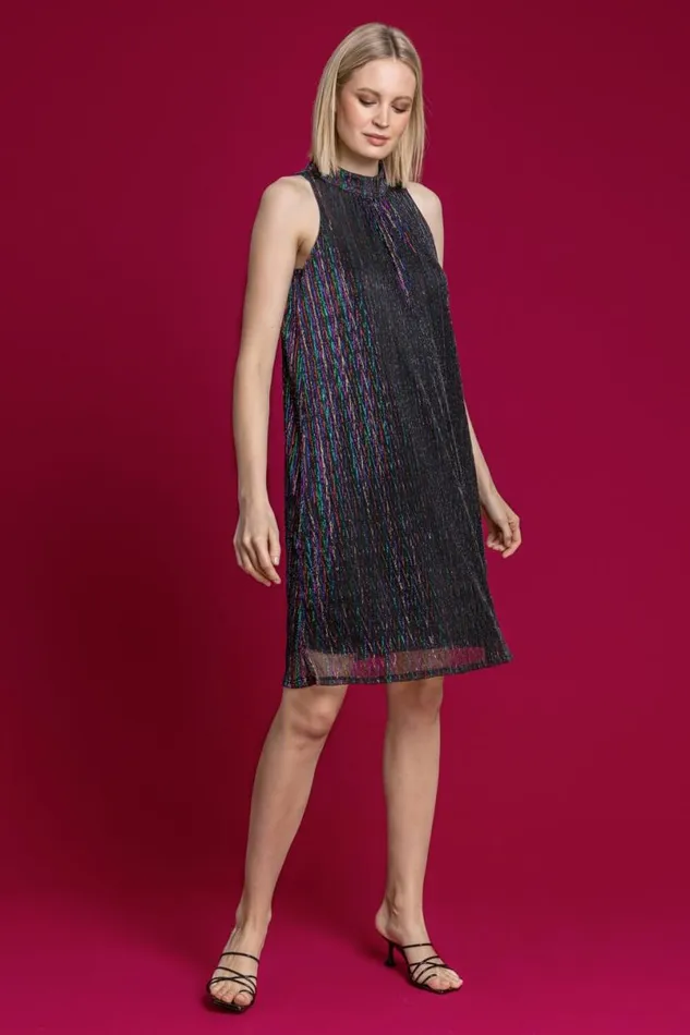 Multi Shimmer Cutaway High Neck Dress Women Roman Dresses