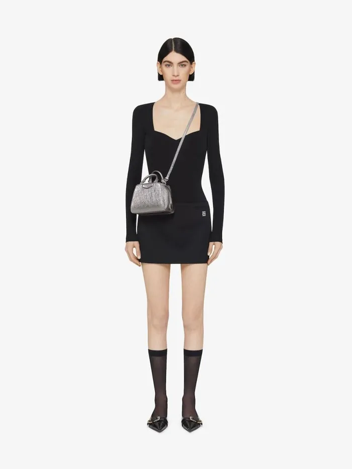 Nano Antigona Cube Bag In Laminated Leather Silvery Grey Women Givenchy Crossbody Bags