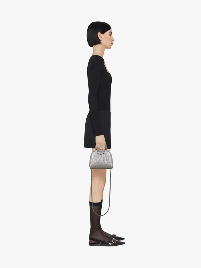 Nano Antigona Cube Bag In Laminated Leather Silvery Grey Women Givenchy Crossbody Bags