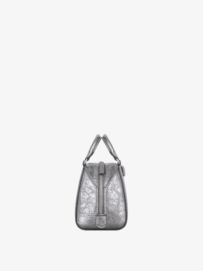 Nano Antigona Cube Bag In Laminated Leather Silvery Grey Women Givenchy Crossbody Bags