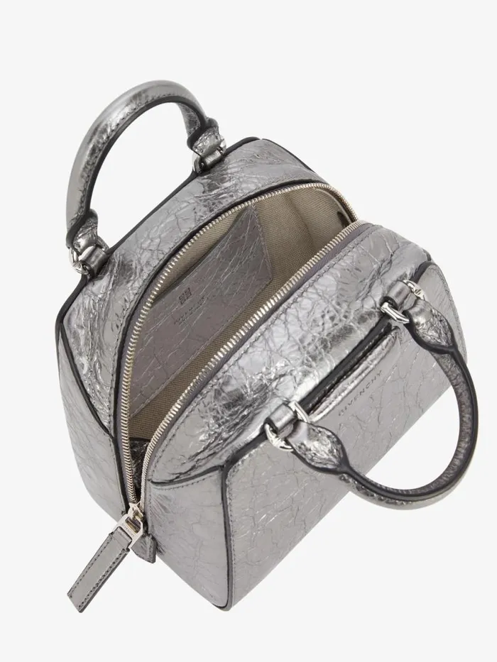 Nano Antigona Cube Bag In Laminated Leather Silvery Grey Women Givenchy Crossbody Bags