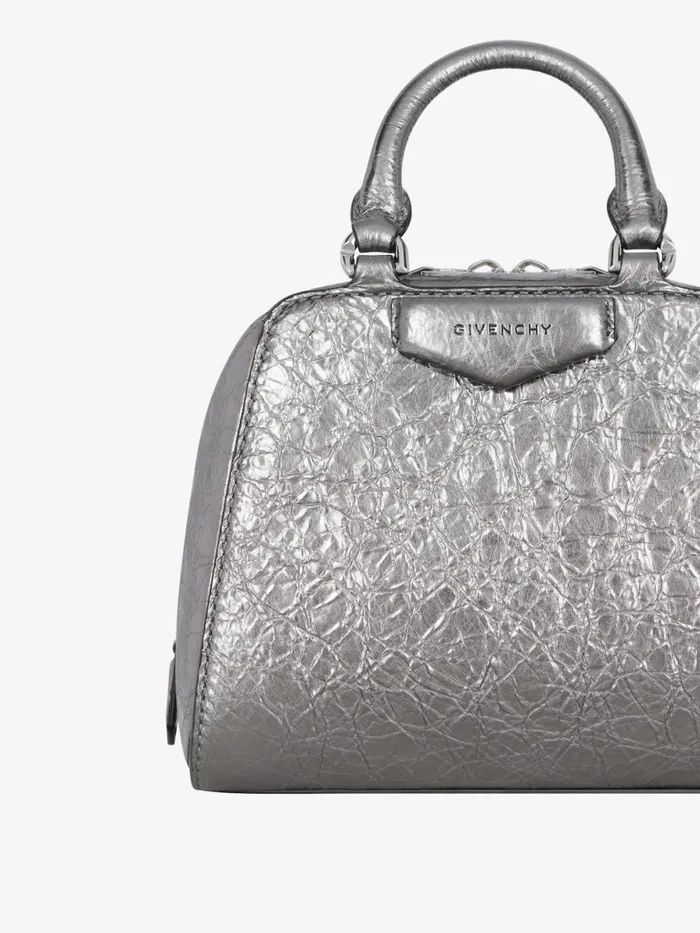 Nano Antigona Cube Bag In Laminated Leather Silvery Grey Women Givenchy Crossbody Bags