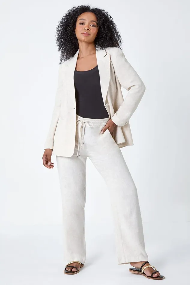 Natural Petite Linen Blend Blazer Women Roman Jackets
