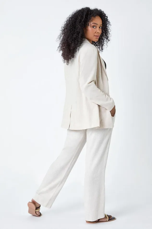 Natural Petite Linen Blend Blazer Women Roman Jackets