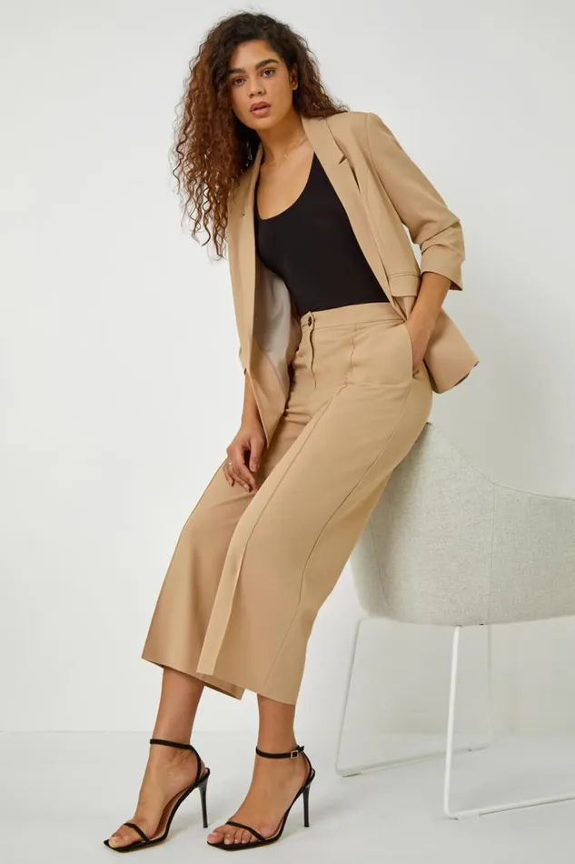Natural Tailored Stretch Cropped Culottes Women Roman Occasionwear