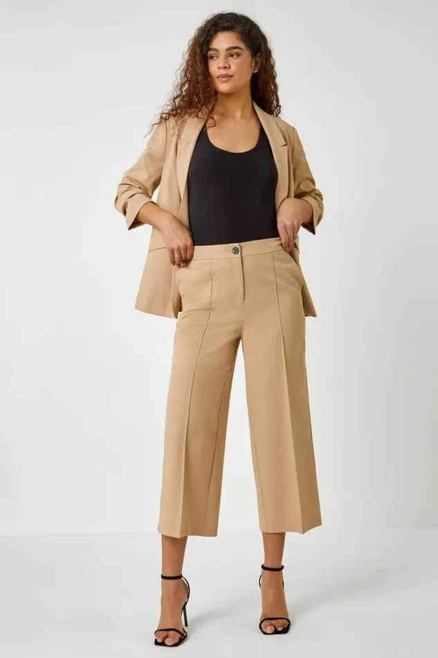 Natural Tailored Stretch Cropped Culottes Women Roman Occasionwear