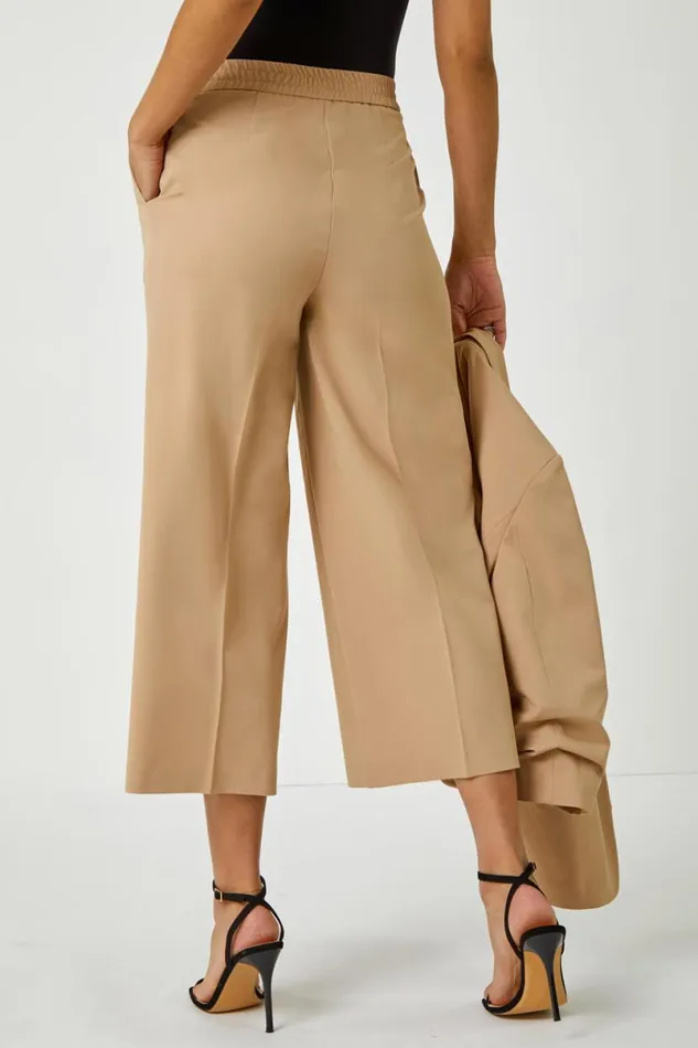 Natural Tailored Stretch Cropped Culottes Women Roman Occasionwear