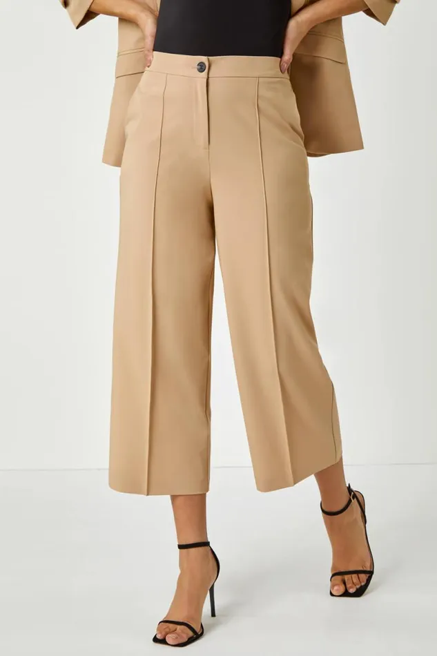 Natural Tailored Stretch Cropped Culottes Women Roman Occasionwear
