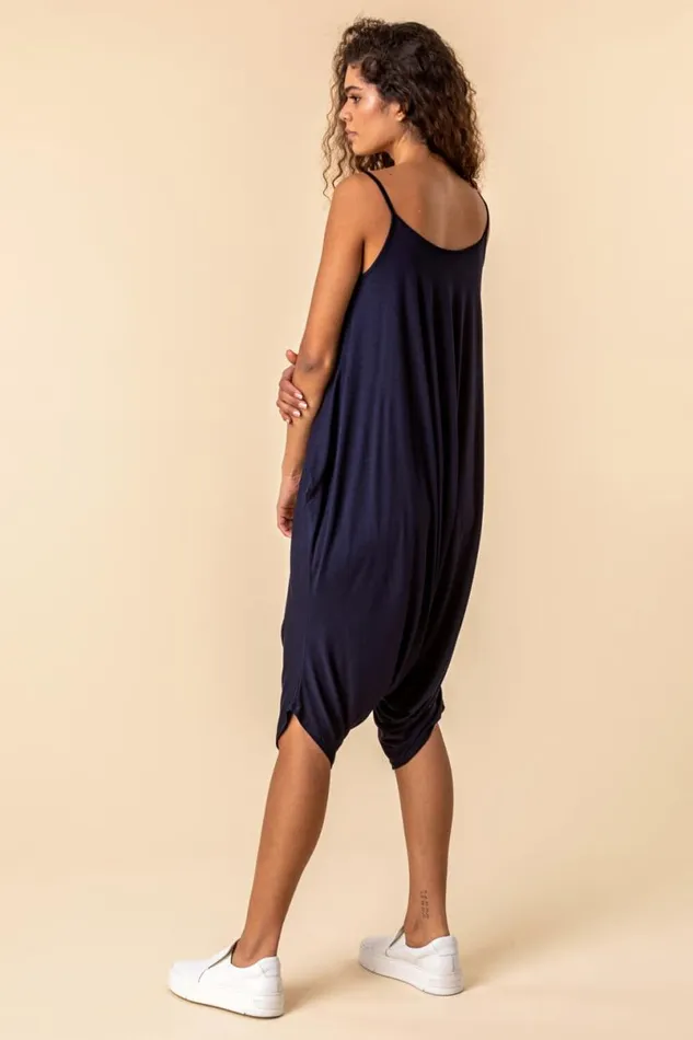 Navy Cropped VNeck Hareem Jumpsuit Women Roman Dresses