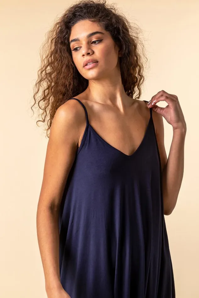 Navy Cropped VNeck Hareem Jumpsuit Women Roman Dresses