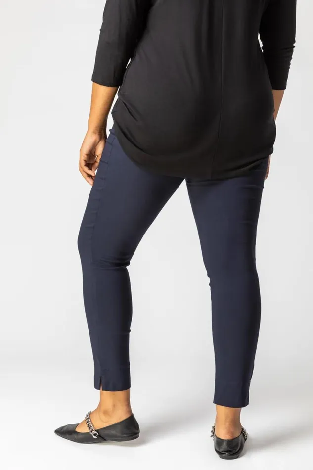 Navy Curve Full Length Elastic Waist Trousers Women Roman Trousers