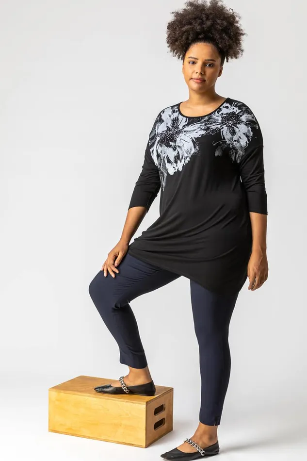 Navy Curve Full Length Elastic Waist Trousers Women Roman Trousers