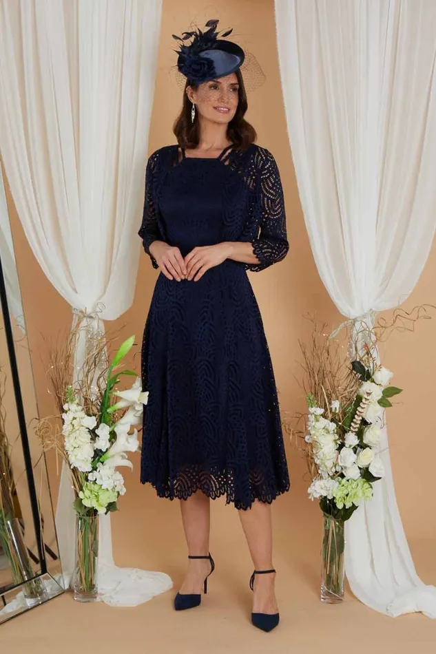 Navy Julianna Lace Dress and Shrug Set Women Roman Occasionwear