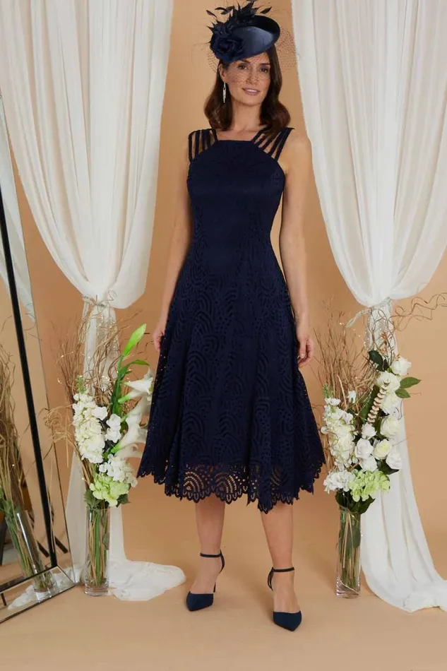 Navy Julianna Lace Dress and Shrug Set Women Roman Occasionwear