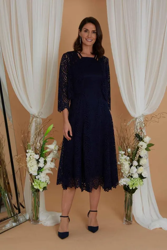 Navy Julianna Lace Dress and Shrug Set Women Roman Occasionwear