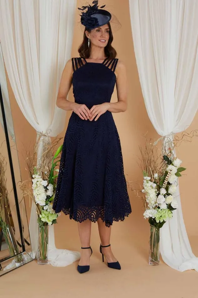 Navy Julianna Lace Dress and Shrug Set Women Roman Occasionwear