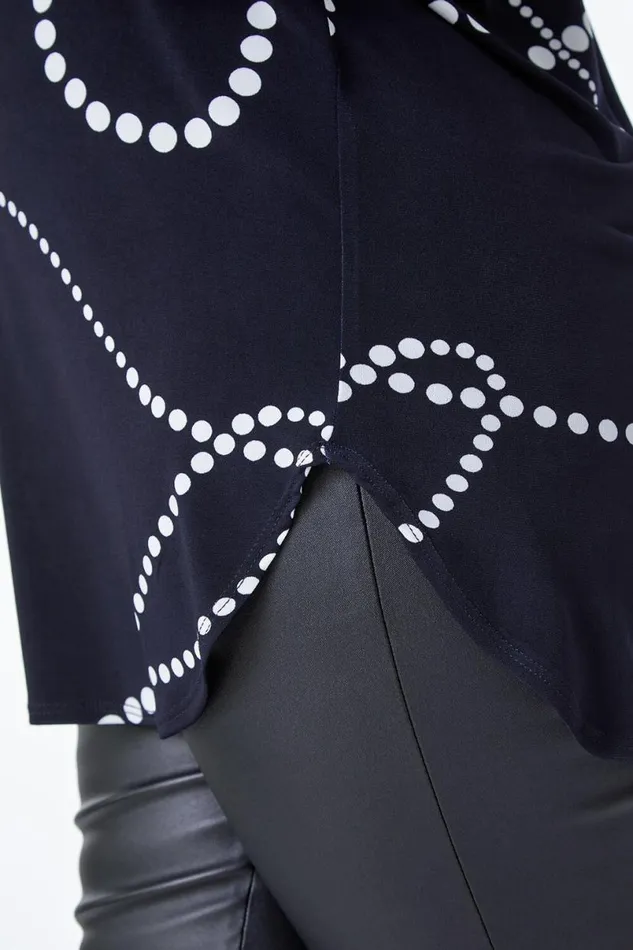 Navy Petite Linear Spot Print Jersey Shirt Women Roman Tops