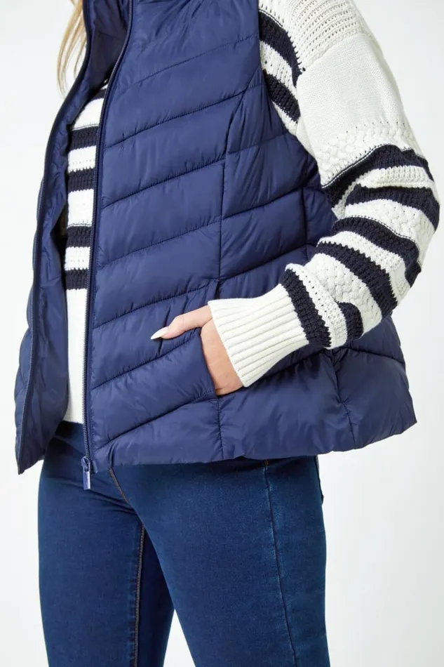 Navy Petite Quilted Padded Gilet Women Roman Coats
