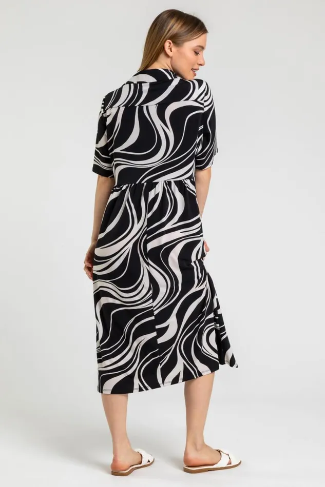 Navy Petite Swirl Print Shirt Dress Women Roman Dresses