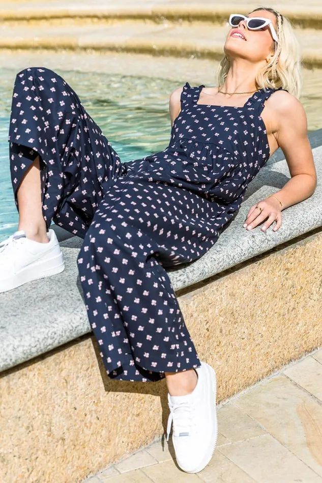 Navy Wide Leg Oversized Relaxed Jumpsuit Women Roman Dresses