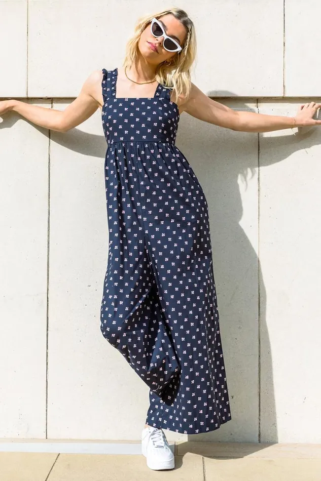 Navy Wide Leg Oversized Relaxed Jumpsuit Women Roman Dresses