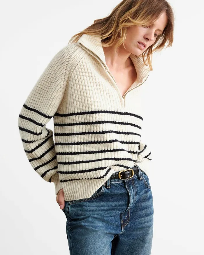 Nili Lotan AMELINA CASHMERE SWEATER Ivorydark Navy Stripe Women Knits and Sweaters