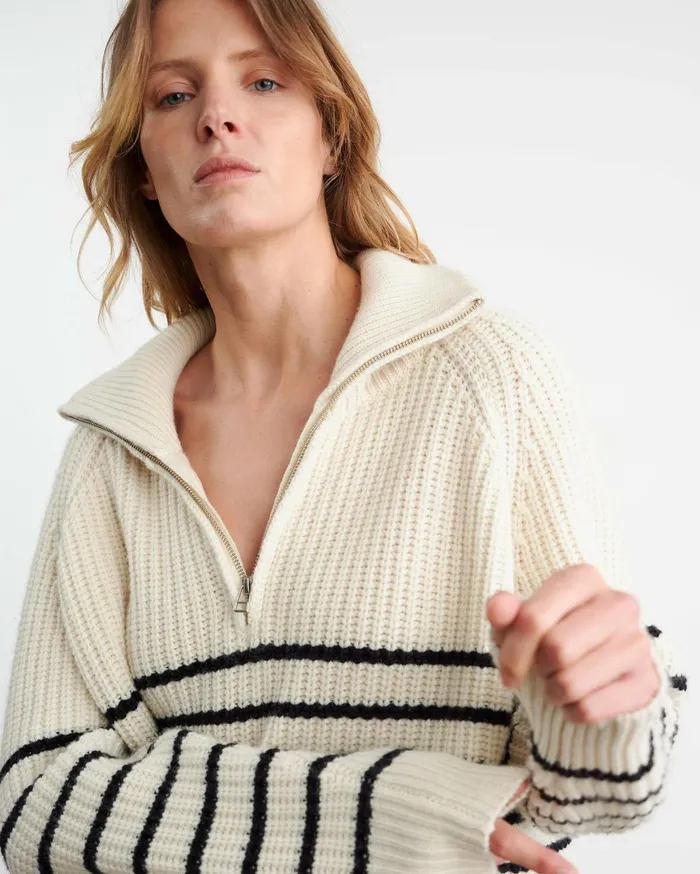 Nili Lotan AMELINA CASHMERE SWEATER Ivorydark Navy Stripe Women Knits and Sweaters