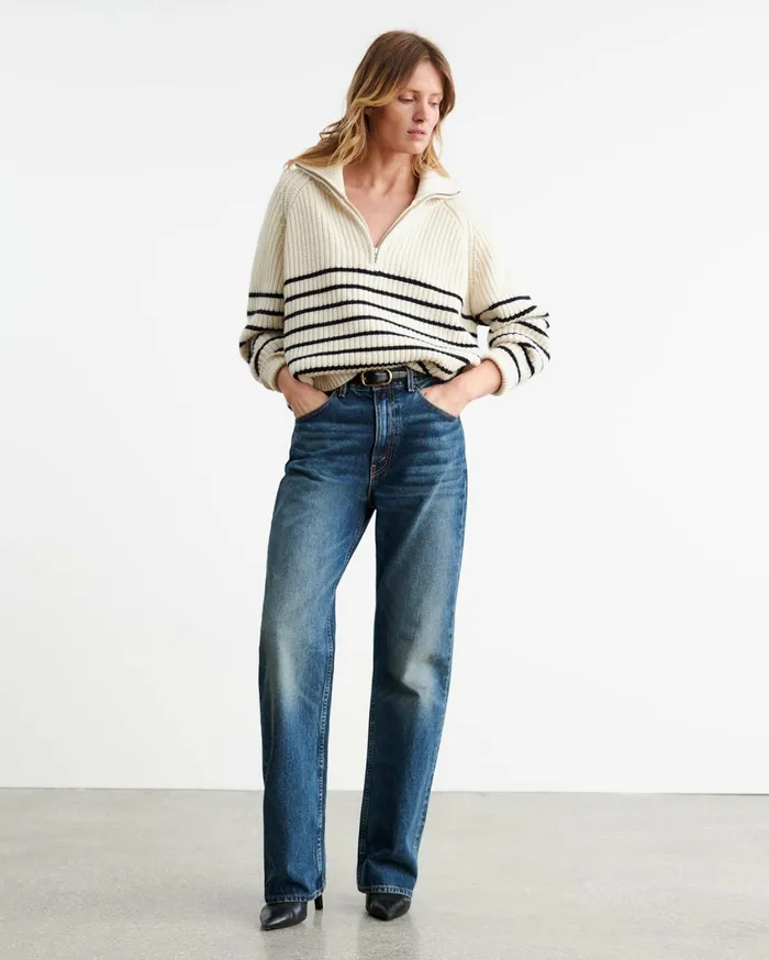 Nili Lotan AMELINA CASHMERE SWEATER Ivorydark Navy Stripe Women Knits and Sweaters