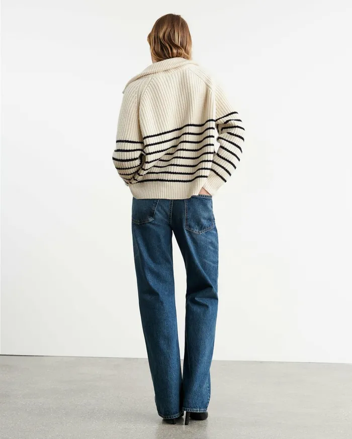 Nili Lotan AMELINA CASHMERE SWEATER Ivorydark Navy Stripe Women Knits and Sweaters