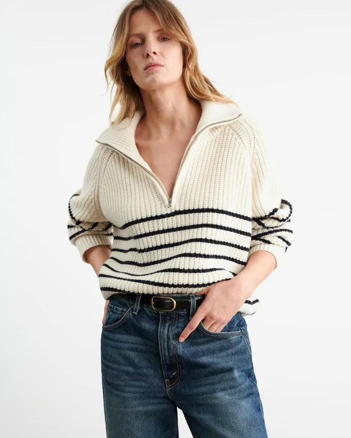Nili Lotan AMELINA CASHMERE SWEATER Ivorydark Navy Stripe Women Knits and Sweaters