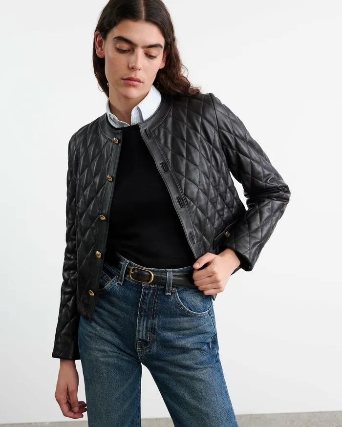 Nili Lotan AMY LEATHER JACKET Black Women Jackets and Blazers