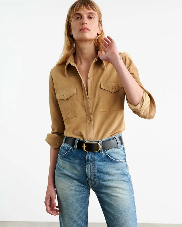 Nili Lotan AVA SUEDE SHIRT Khaki Women Tops