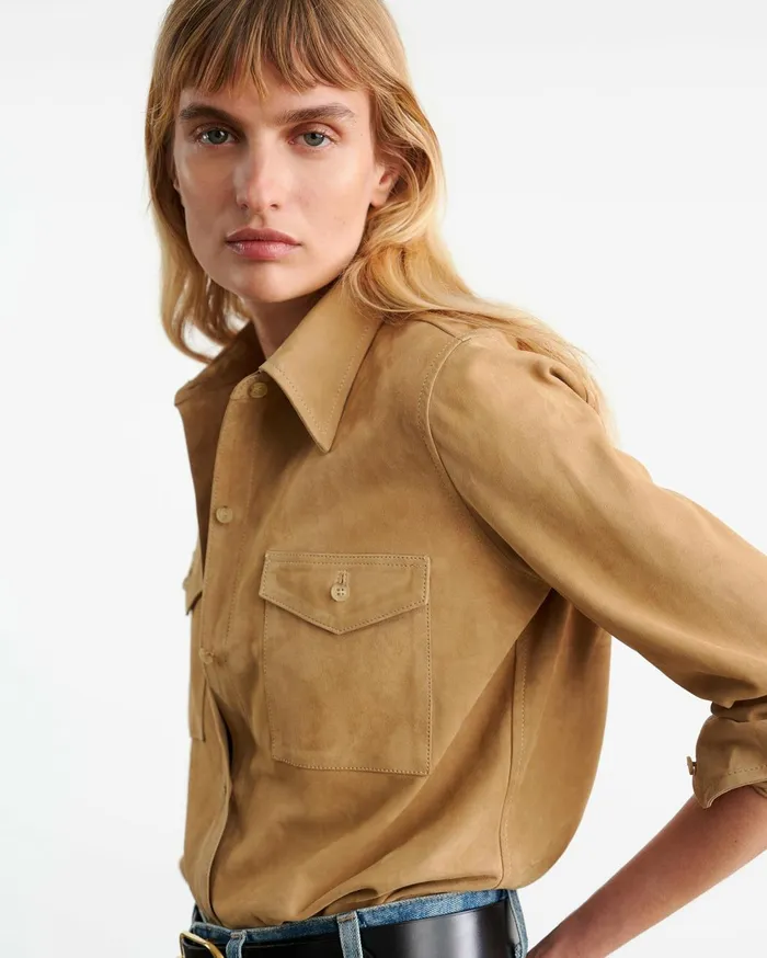 Nili Lotan AVA SUEDE SHIRT Khaki Women Tops