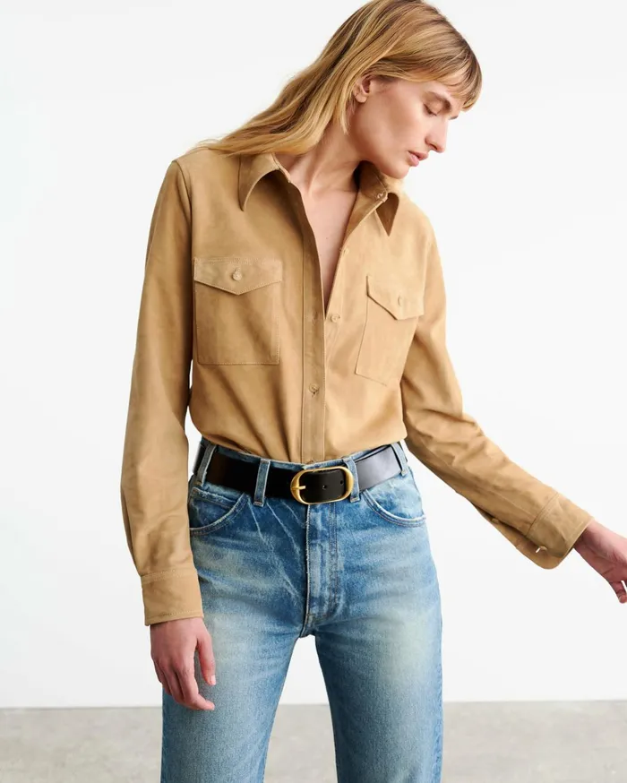 Nili Lotan AVA SUEDE SHIRT Khaki Women Tops