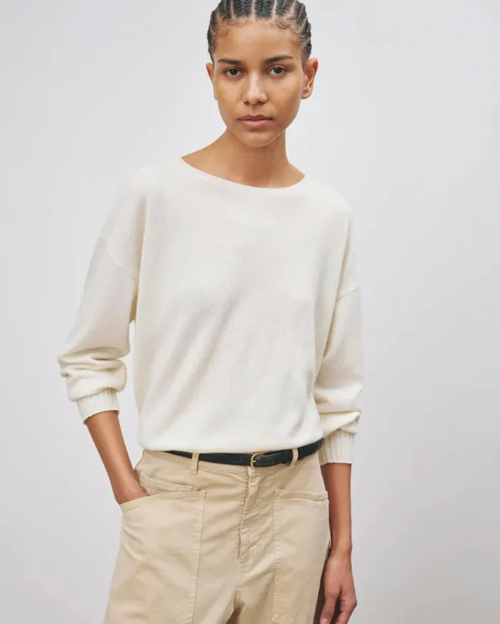 Nili Lotan BOYFRIEND SWEATER Ivory Women Knits and Sweaters