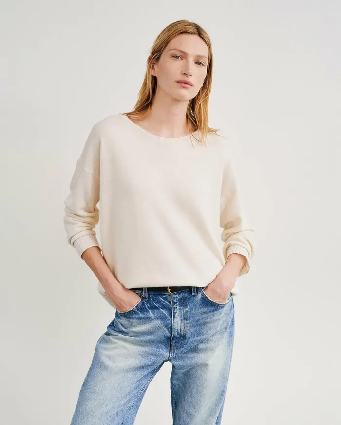 Nili Lotan BOYFRIEND SWEATER Ivory Women Knits and Sweaters