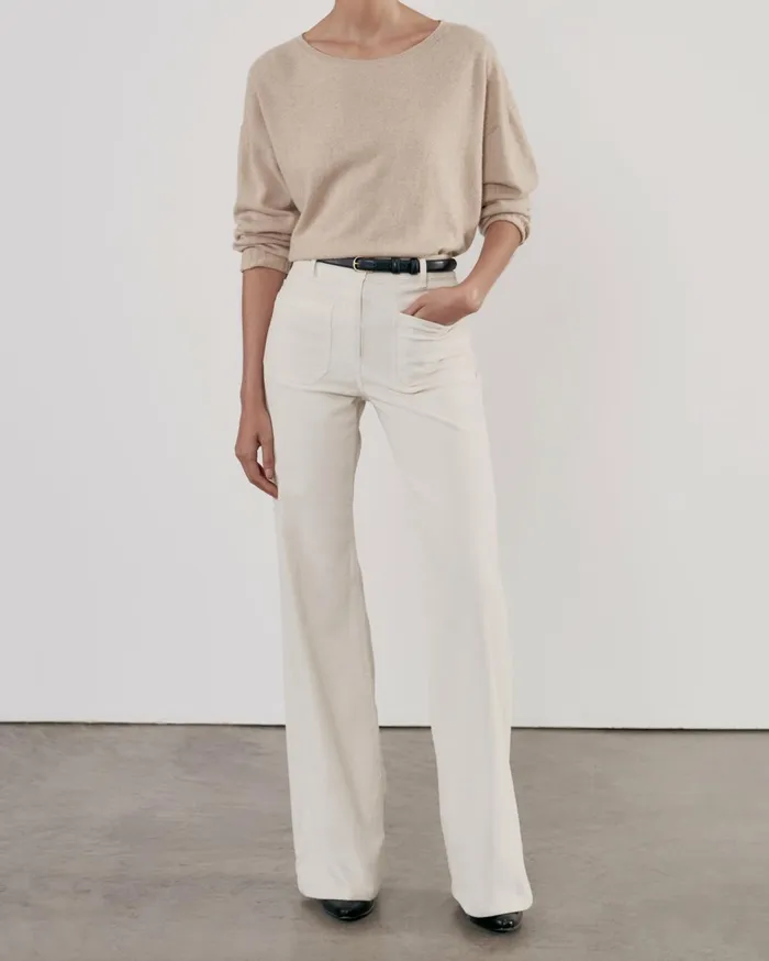 Nili Lotan BOYFRIEND SWEATER Ivory Women Knits and Sweaters