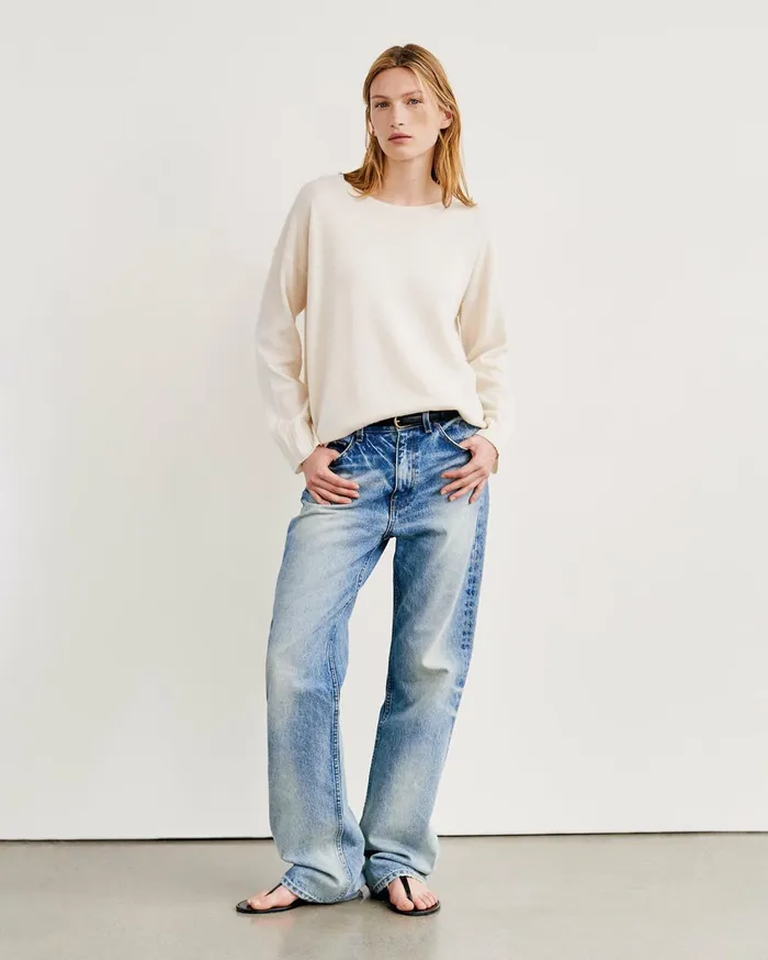 Nili Lotan BOYFRIEND SWEATER Ivory Women Knits and Sweaters