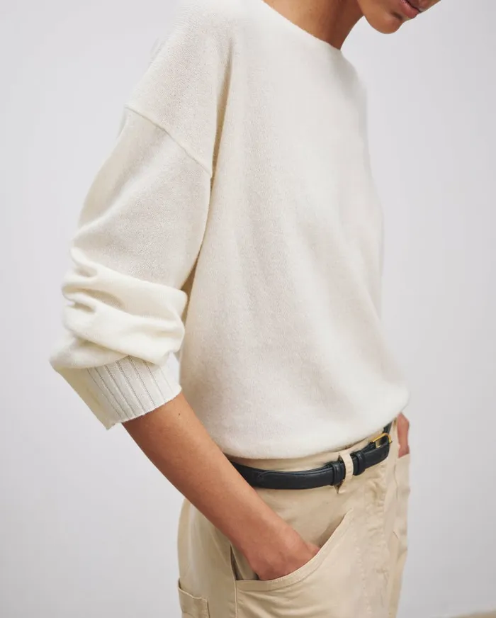 Nili Lotan BOYFRIEND SWEATER Ivory Women Knits and Sweaters
