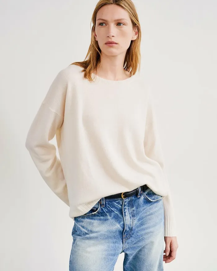 Nili Lotan BOYFRIEND SWEATER Ivory Women Knits and Sweaters