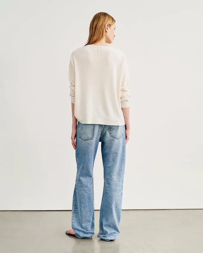 Nili Lotan BOYFRIEND SWEATER Ivory Women Knits and Sweaters