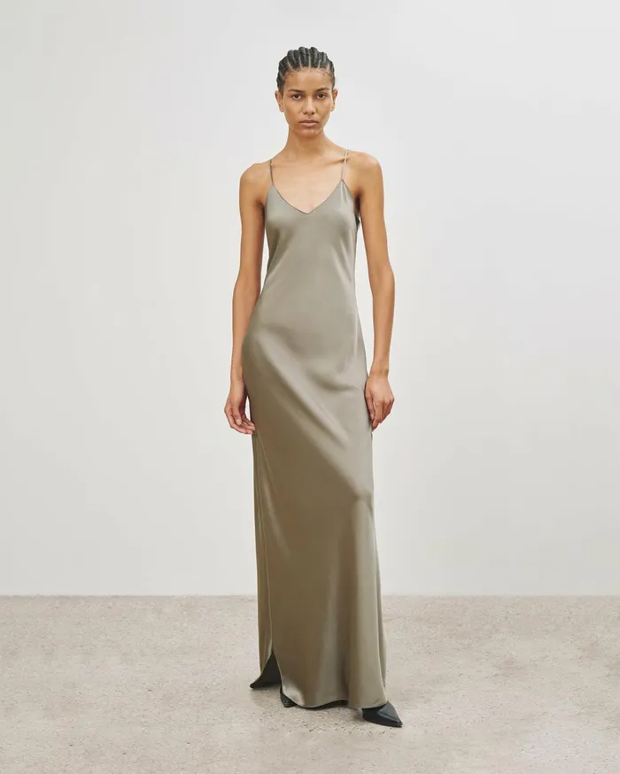 Nili Lotan CAMI SILK GOWN Dark Brown Women Dresses and Skirts
