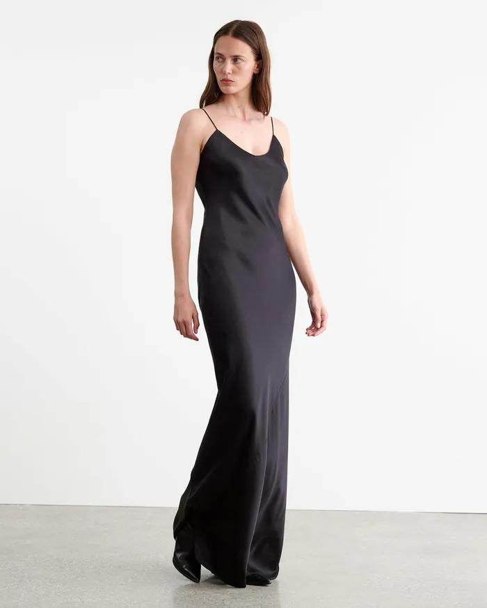 Nili Lotan CAMI SILK GOWN Dark Brown Women Dresses and Skirts